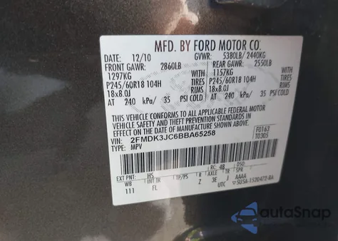 2011 Ford Edge Sel from USA, damaged, VIN 2FMDK3JC6BBA65258
